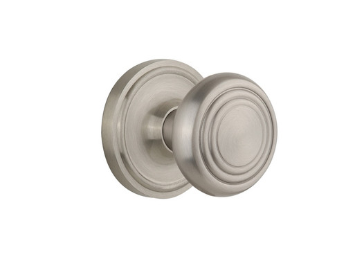 Nostalgic Warehouse - Classic Rosette Passage Deco Door Knob in Satin Nickel - CLADEC - 707049 - 2 3/8" Backset