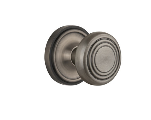 Nostalgic Warehouse - Classic Rosette Privacy Deco Door Knob in Antique Pewter - CLADEC - 707066 - 2 3/8" Backset