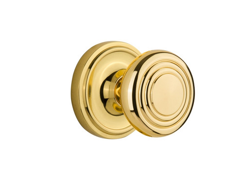 Nostalgic Warehouse - Classic Rosette Privacy Deco Door Knob in Polished Brass - CLADEC - 707069 - 2 3/8" Backset