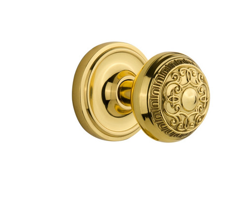 Nostalgic Warehouse - Classic Rosette Passage Egg & Dart Door Knob in Polished Brass - CLAEAD - 701163 - 2 3/8" Backset