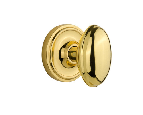 Nostalgic Warehouse - Classic Rosette Privacy Homestead Door Knob in Polished Brass - CLAHOM - 704741 - 2 3/8" Backset