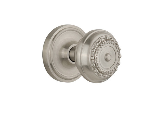 Nostalgic Warehouse - Classic Rosette Passage Meadows Door Knob in Satin Nickel - CLAMEA - 708422 - 2 3/4" Backset