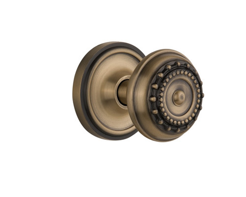 Nostalgic Warehouse - Classic Rosette Privacy Meadows Door Knob in Antique Brass - CLAMEA - 701852 - 2 3/8" Backset