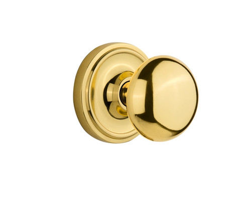 Nostalgic Warehouse - Classic Rosette Privacy New York Door Knob in Unlacquered Brass - CLANYK - 716852 - 2 3/8" Backset