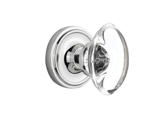 Nostalgic Warehouse - Classic Rosette Passage Oval Clear Crystal Glass Door Knob in Bright Chrome - CLAOCC - 711322 - 2 3/8" Backset