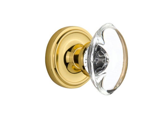 Nostalgic Warehouse - Classic Rosette Passage Oval Clear Crystal Glass Door Knob in Unlacquered Brass - CLAOCC - 716832 - 2 3/8" Backset