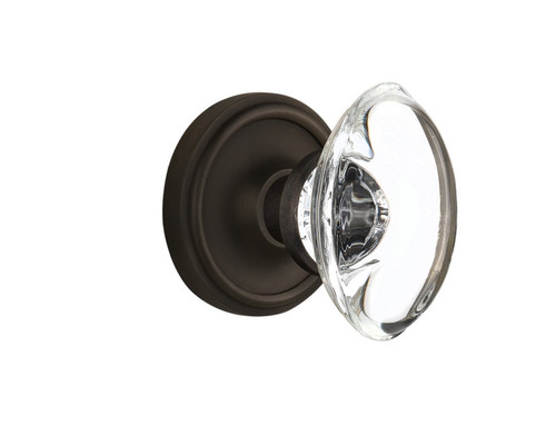 Nostalgic Warehouse - Classic Rosette Privacy Oval Clear Crystal Glass Door Knob in Oil-Rubbed Bronze - CLAOCC - 711611 - 2 3/8" Backset