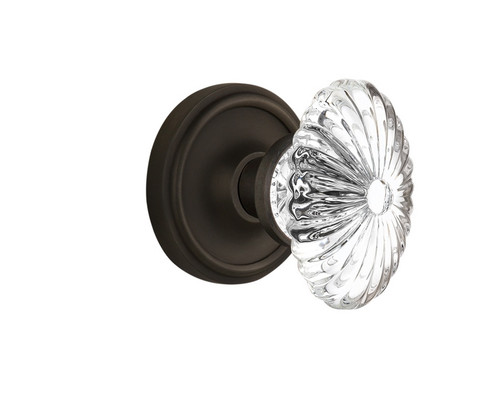 Nostalgic Warehouse - Classic Rosette Passage Oval Fluted Crystal Glass Door Knob in Oil-Rubbed Bronze - CLAOFC - 711763 - 2 3/8" Backset