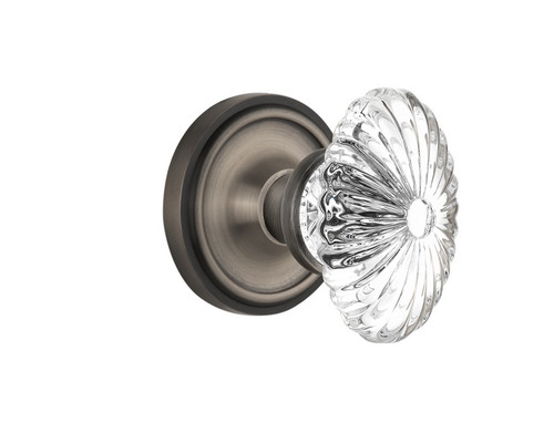 Nostalgic Warehouse - Classic Rosette Passage Oval Fluted Crystal Glass Door Knob in Antique Pewter - CLAOFC - 708447 - 2 3/4" Backset