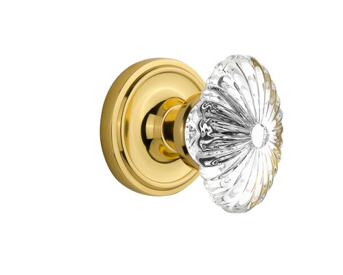 Nostalgic Warehouse - Classic Rosette Single Dummy Oval Fluted Crystal Glass Door Knob in Unlacquered Brass - CLAOFC - 716846