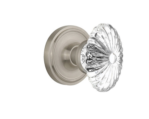 Nostalgic Warehouse - Classic Rosette Double Dummy Oval Fluted Crystal Glass Door Knob in Satin Nickel - CLAOFC - 711957