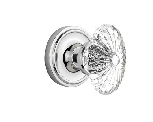 Nostalgic Warehouse - Classic Rosette Privacy Oval Fluted Crystal Glass Door Knob in Bright Chrome - CLAOFC - 712050 - 2 3/8" Backset