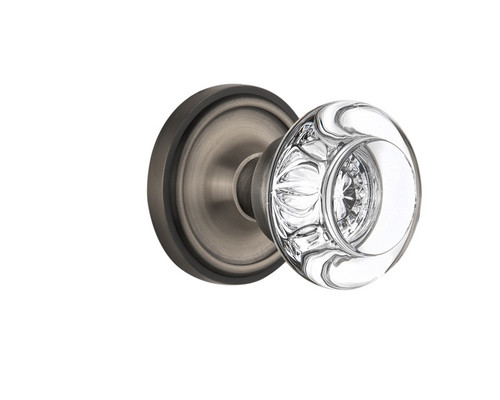Nostalgic Warehouse - Classic Rosette Single Dummy Round Clear Crystal Glass Door Knob in Antique Pewter - CLARCC - 712297