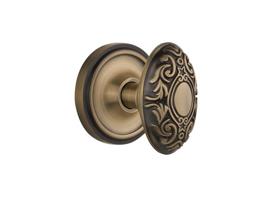 Nostalgic Warehouse - Classic Rosette Passage Victorian Door Knob in Antique Brass - CLAVIC - 702038 - 2 3/8" Backset