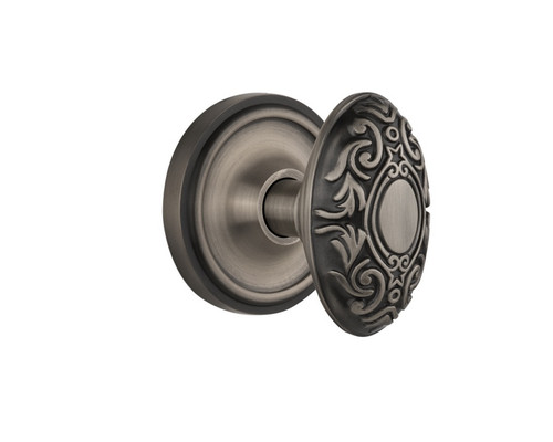 Nostalgic Warehouse - Classic Rosette Passage Victorian Door Knob in Antique Pewter - CLAVIC - 708479 - 2 3/4" Backset