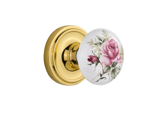 Nostalgic Warehouse - Classic Rosette Single Dummy White Rose Porcelain Door Knob in Unlacquered Brass - CLAROS - 702616