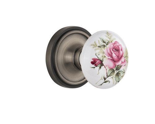 Nostalgic Warehouse - Classic Rosette Double Dummy White Rose Porcelain Door Knob in Antique Pewter - CLAROS - 711073