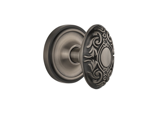 Nostalgic Warehouse - Classic Rosette Privacy Victorian Door Knob in Antique Pewter - CLAVIC - 704806 - 2 3/8" Backset
