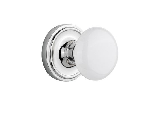 Nostalgic Warehouse - Classic Rosette Privacy White Porcelain Door Knob in Bright Chrome - CLAWHI - 702207 - 2 3/8" Backset