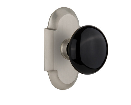Nostalgic Warehouse - Cottage Plate Passage Black Porcelain Door Knob in Satin Nickel - COTBLK - 712880 - 2 3/8" Backset