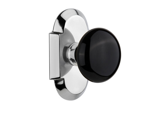 Nostalgic Warehouse - Cottage Plate Passage Black Porcelain Door Knob in Bright Chrome - COTBLK - 708503 - 2 3/4" Backset