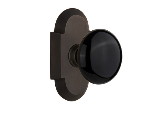 Nostalgic Warehouse - Cottage Plate Privacy Black Porcelain Door Knob in Oil-Rubbed Bronze - COTBLK - 714581 - 2 3/4" Backset