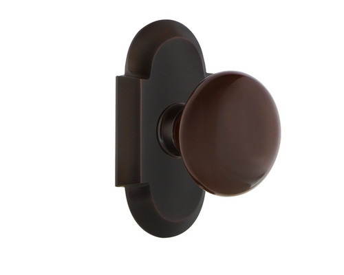 Nostalgic Warehouse - Cottage Plate Privacy Brown Porcelain Door Knob in Timeless Bronze - COTBRN - 701653 - 2 3/8" Backset