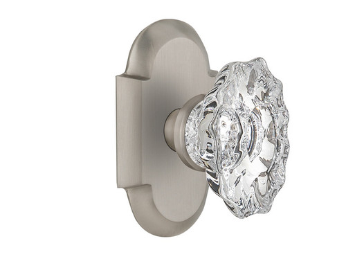 Nostalgic Warehouse - Cottage Plate Passage Chateau Door Knob in Satin Nickel - COTCHA - 713627 - 2 3/8" Backset