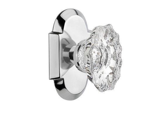 Nostalgic Warehouse - Cottage Plate Passage Chateau Door Knob in Bright Chrome - COTCHA - 708517 - 2 3/4" Backset