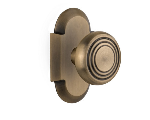 Nostalgic Warehouse - Cottage Plate Privacy Deco Door Knob in Antique Brass - COTDEC - 707097 - 2 3/8" Backset