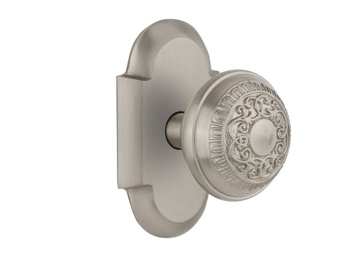 Nostalgic Warehouse - Cottage Plate Passage Egg & Dart Door Knob in Satin Nickel - COTEAD - 712811 - 2 3/8" Backset