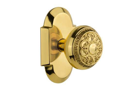 Nostalgic Warehouse - Cottage Plate Privacy Egg & Dart Door Knob in Polished Brass - COTEAD - 712906 - 2 3/8" Backset