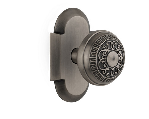 Nostalgic Warehouse - Cottage Plate Privacy Egg & Dart Door Knob in Antique Pewter - COTEAD - 714619 - 2 3/4" Backset