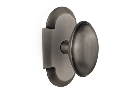 Nostalgic Warehouse - Cottage Plate Privacy Homestead Door Knob in Antique Pewter - COTHOM - 712911 - 2 3/8" Backset