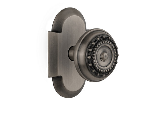 Nostalgic Warehouse - Cottage Plate Privacy Meadows Door Knob in Antique Pewter - COTMEA - 712918 - 2 3/8" Backset