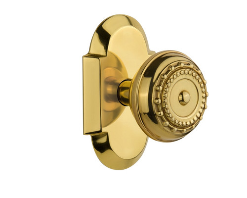 Nostalgic Warehouse - Cottage Plate Privacy Meadows Door Knob in Polished Brass - COTMEA - 712920 - 2 3/8" Backset