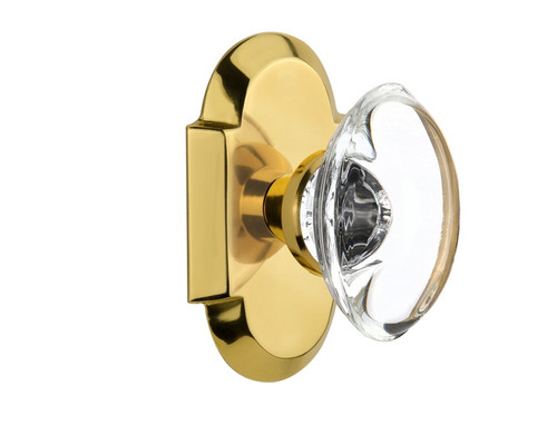 Nostalgic Warehouse - Cottage Plate Passage Oval Clear Crystal Glass Door Knob in Polished Brass - COTOCC - 711365 - 2 3/8" Backset