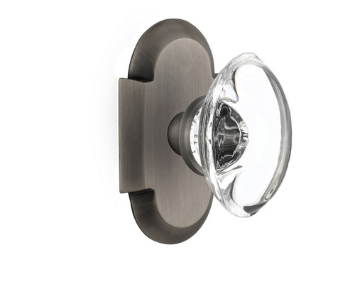 Nostalgic Warehouse - Cottage Plate Privacy Oval Clear Crystal Glass Door Knob in Antique Pewter - COTOCC - 712931 - 2 3/8" Backset