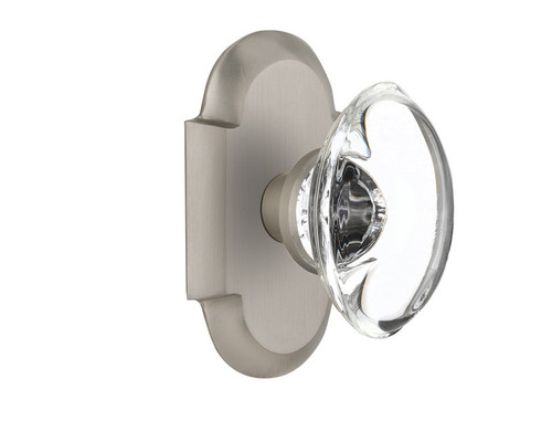 Nostalgic Warehouse - Cottage Plate Privacy Oval Clear Crystal Glass Door Knob in Satin Nickel - COTOCC - 712935 - 2 3/8" Backset
