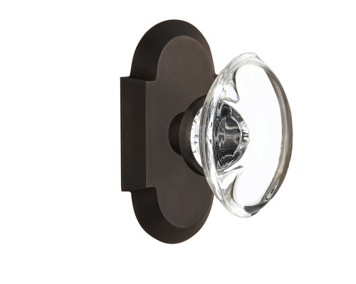 Nostalgic Warehouse - Cottage Plate Privacy Oval Clear Crystal Glass Door Knob in Oil-Rubbed Bronze - COTOCC - 714652 - 2 3/4" Backset