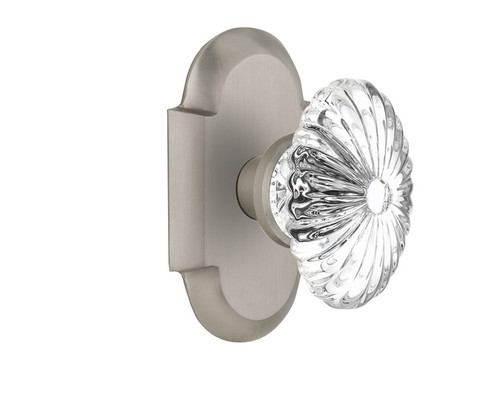 Nostalgic Warehouse - Cottage Plate Passage Oval Fluted Crystal Glass Door Knob in Satin Nickel - COTOFC - 712846 - 2 3/8" Backset