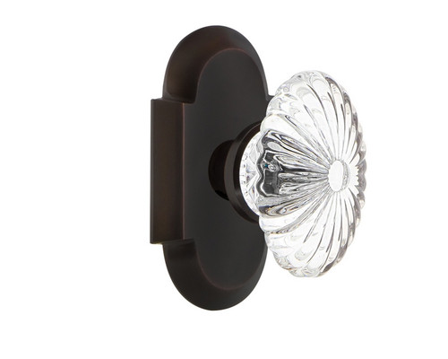 Nostalgic Warehouse - Cottage Plate Privacy Oval Fluted Crystal Glass Door Knob in Timeless Bronze - COTOFC - 701749 - 2 3/8" Backset