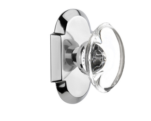 Nostalgic Warehouse - Cottage Plate Double Dummy Oval Clear Crystal Glass Door Knob in Bright Chrome - COTOCC - 713124