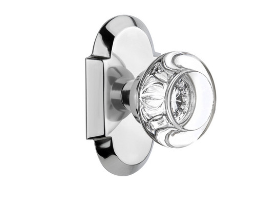 Nostalgic Warehouse - Cottage Plate Passage Round Clear Crystal Glass Door Knob in Bright Chrome - COTRCC - 708595 - 2 3/4" Backset