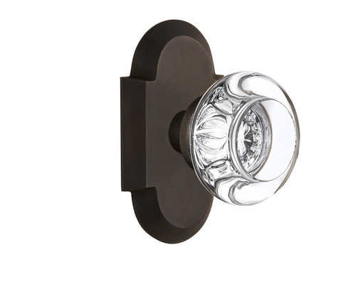 Nostalgic Warehouse - Cottage Plate Passage Round Clear Crystal Glass Door Knob in Oil-Rubbed Bronze - COTRCC - 708596 - 2 3/4" Backset
