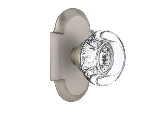 Nostalgic Warehouse - Cottage Plate Privacy Round Clear Crystal Glass Door Knob in Satin Nickel - COTRCC - 714675 - 2 3/4" Backset