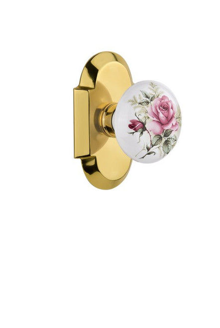 Nostalgic Warehouse - Cottage Plate Single Dummy White Rose Porcelain Door Knob in Polished Brass - COTROS - 711021