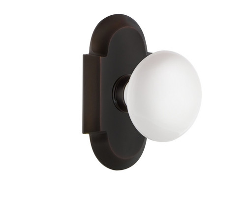 Nostalgic Warehouse - Cottage Plate Privacy White Porcelain Door Knob in Timeless Bronze - COTWHI - 701788 - 2 3/8" Backset