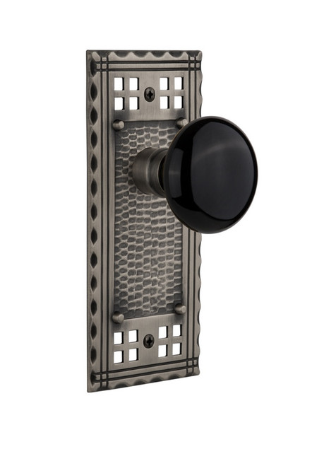 Nostalgic Warehouse - Craftsman Plate Double Dummy Black Porcelain Door Knob in Antique Pewter - CRABLK - 715519