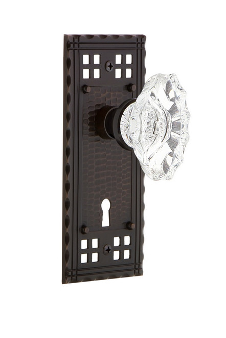 Nostalgic Warehouse - Craftsman Plate with Keyhole Passage Chateau Door Knob in Timeless Bronze - CRACHA - 700373 - 2 3/8" Backset